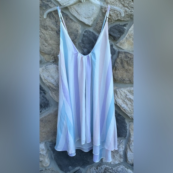 Buddy Love Babydoll Mini Dress Sz M Pastel Stripes Flowy Spring Easter Strapless - Picture 1 of 6